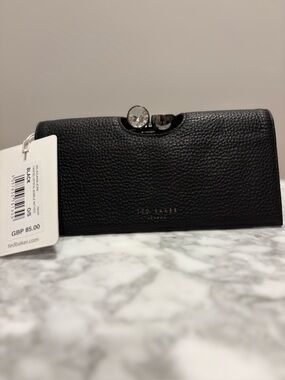 Ted Baker Black Pebbled Leather Wallet with Crystal Clasp